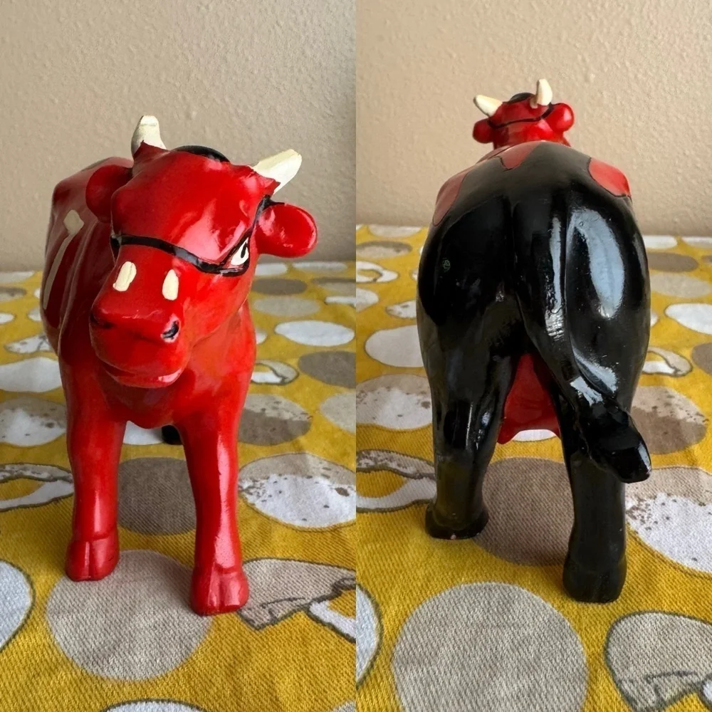K’s Collection red black striped grid hand painted Cow figurine